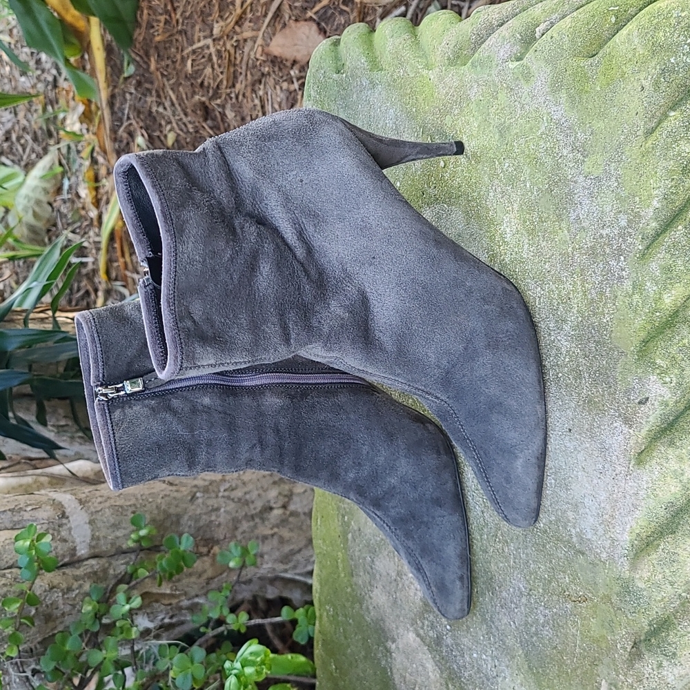 Prada Charcoal Gray Suede Pointed-Toe Ankle Boots - Picture 5 of 14